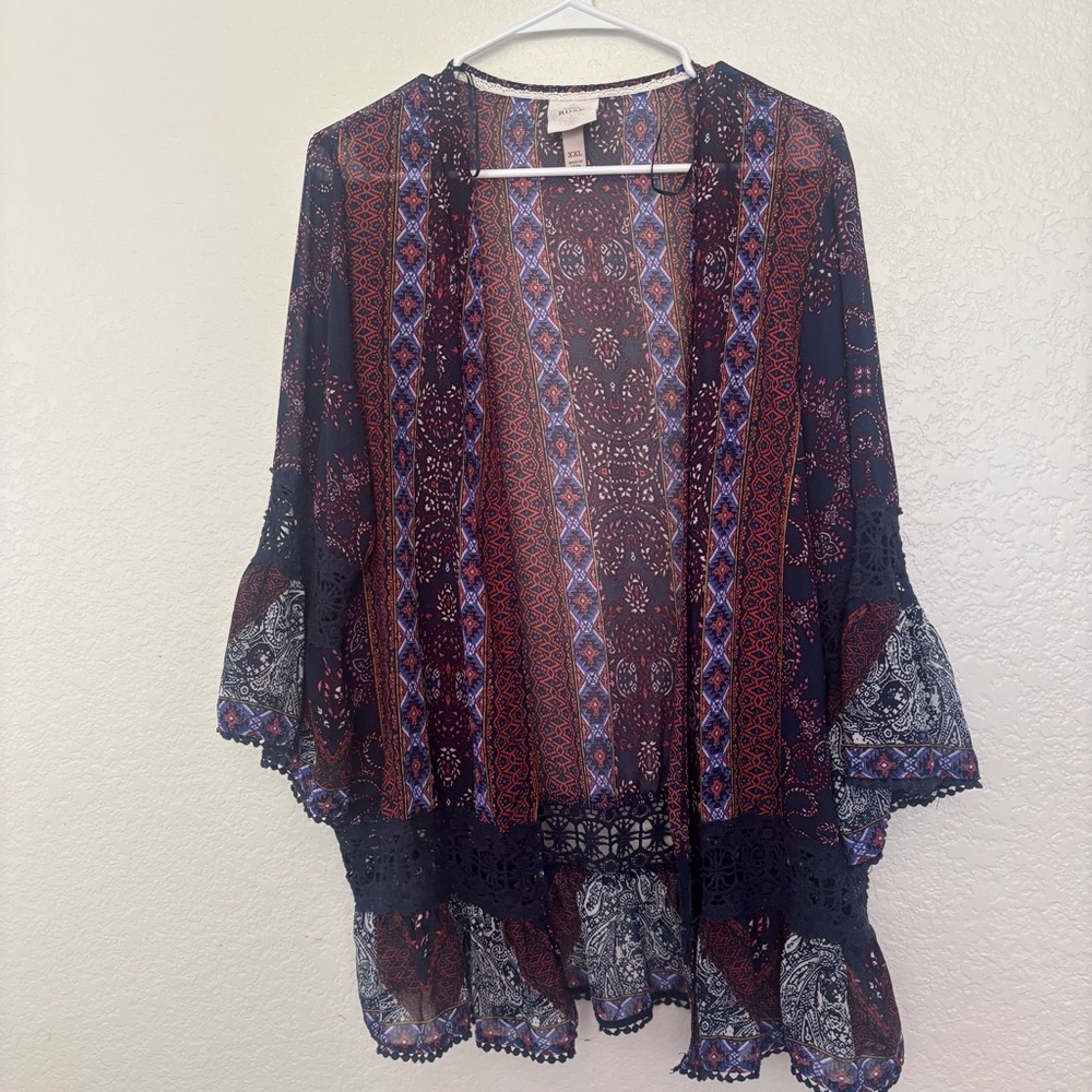 Knox Rose Multicolor Patterned Kimono Casual Size XXL Very Light Fabric